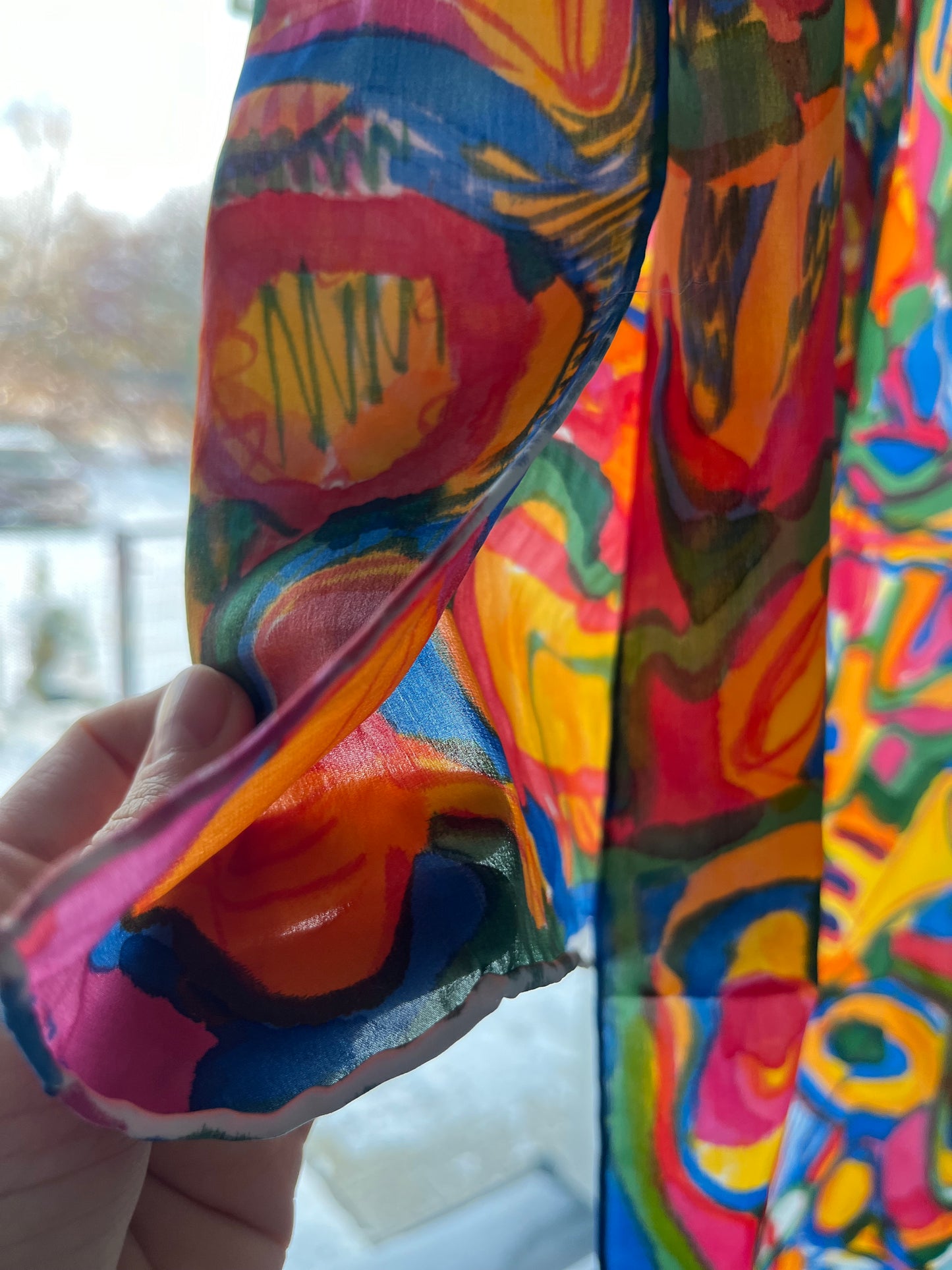 Instrumenty, barwny szal jedwabny, 150x30cm, 2023