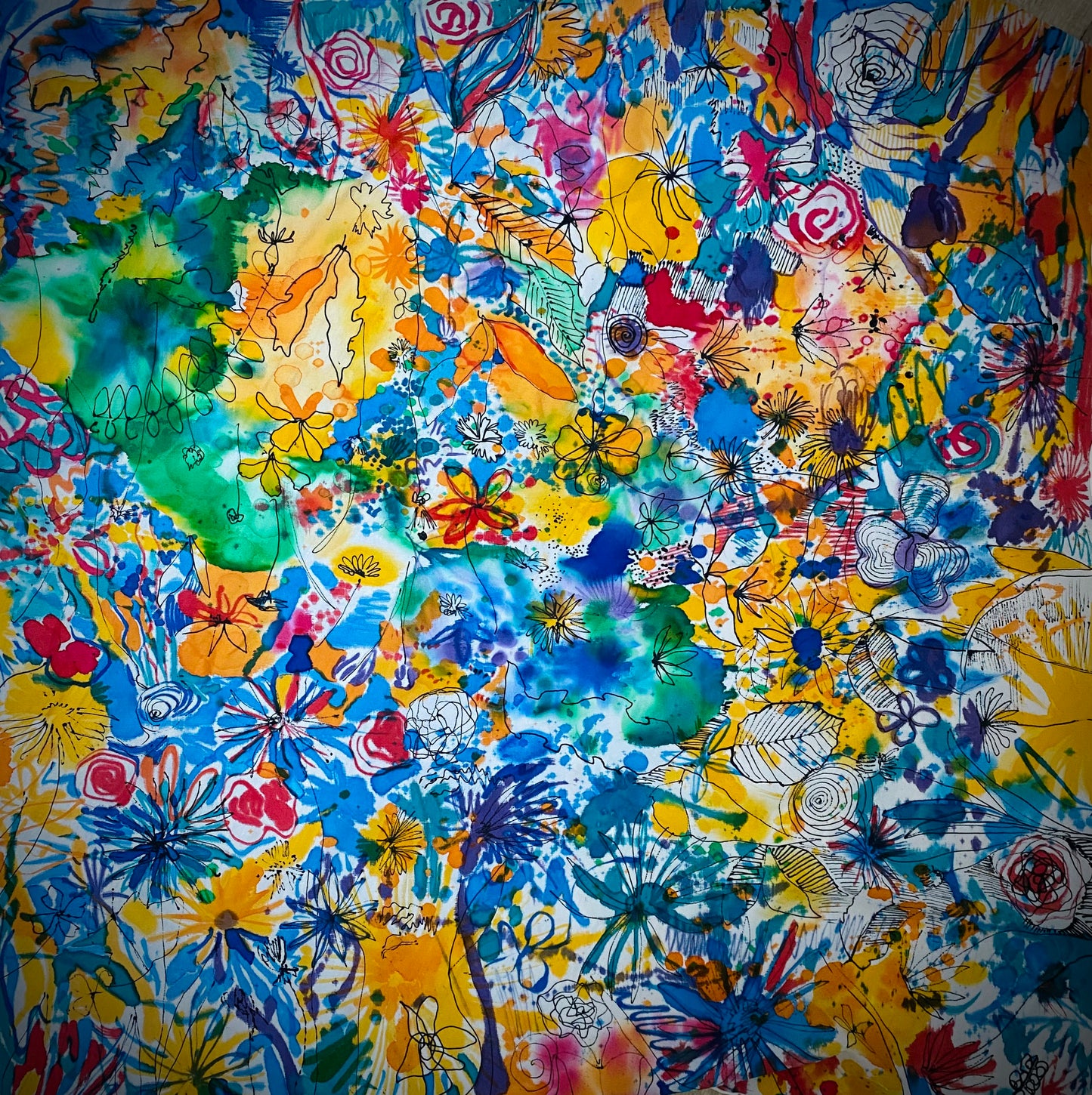 Łąka, chusta jedwabna, 90x90cm, 2023