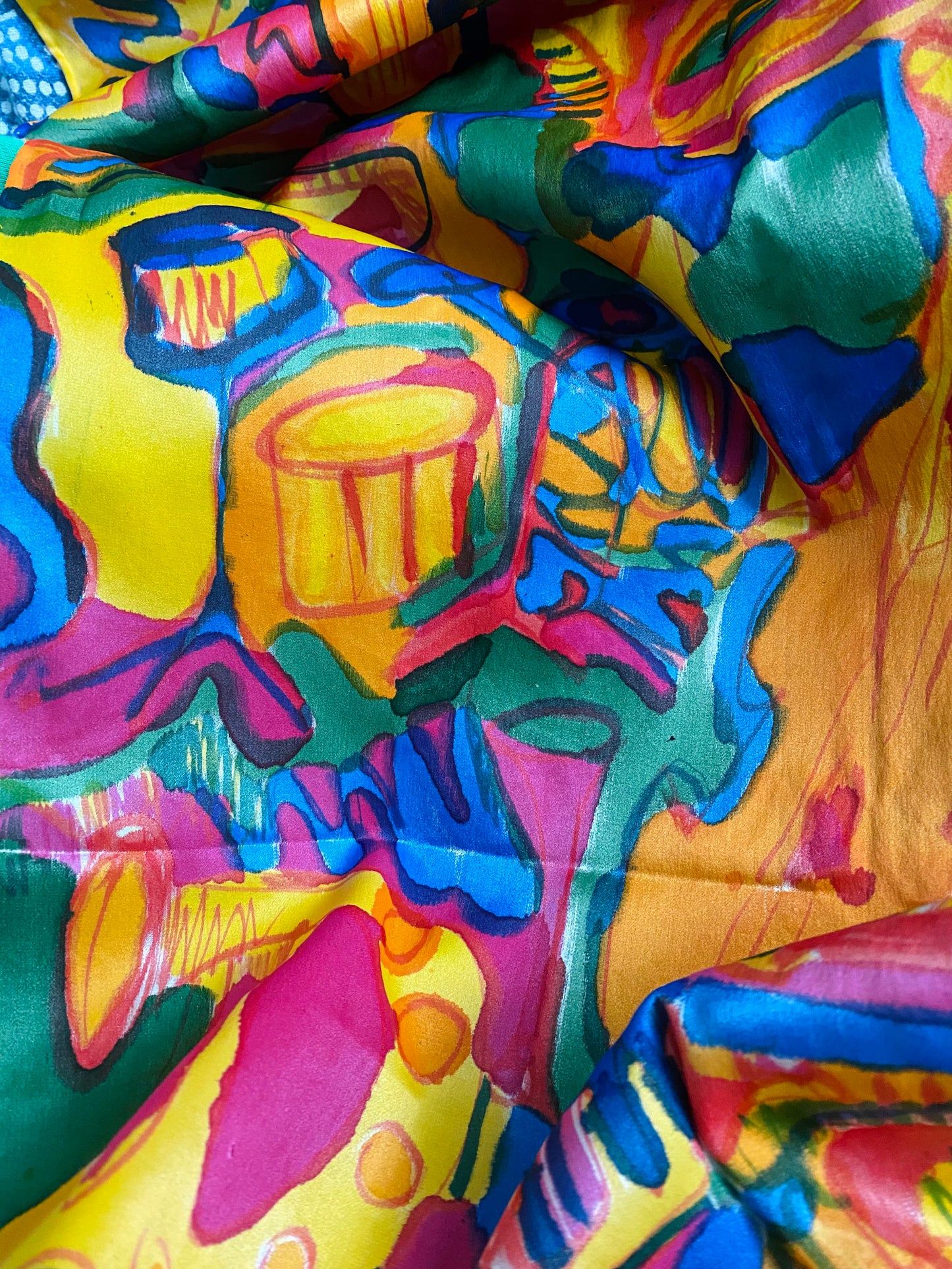 Instrumenty, barwny szal jedwabny, 150x30cm, 2023
