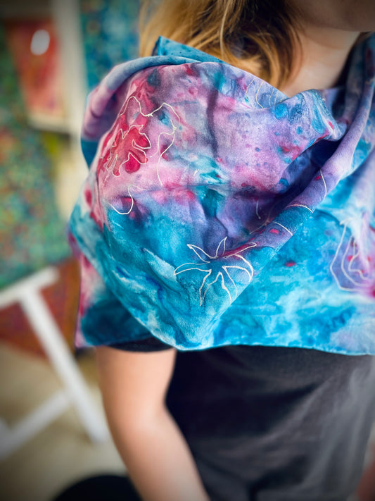 Blue, painting on silk, 90 x 90 cm, 2021