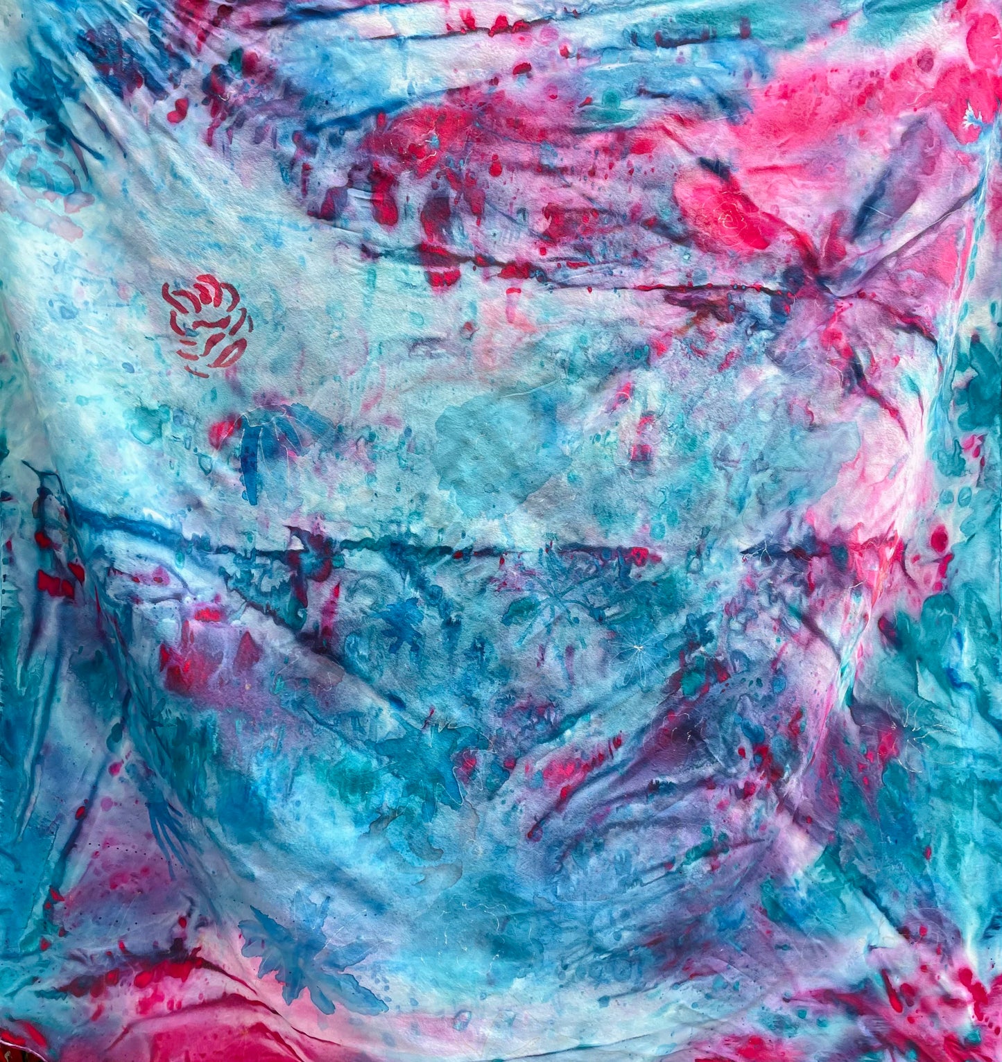 Blue, painting on silk, 90 x 90 cm, 2021