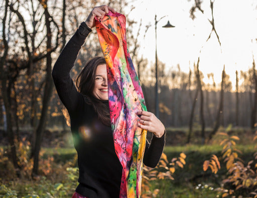 Barwny malowany szal jedwabny, 150x30cm, 2021