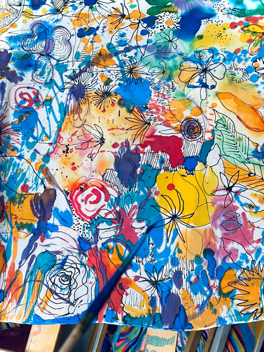 Łąka, chusta jedwabna, 90x90cm, 2023