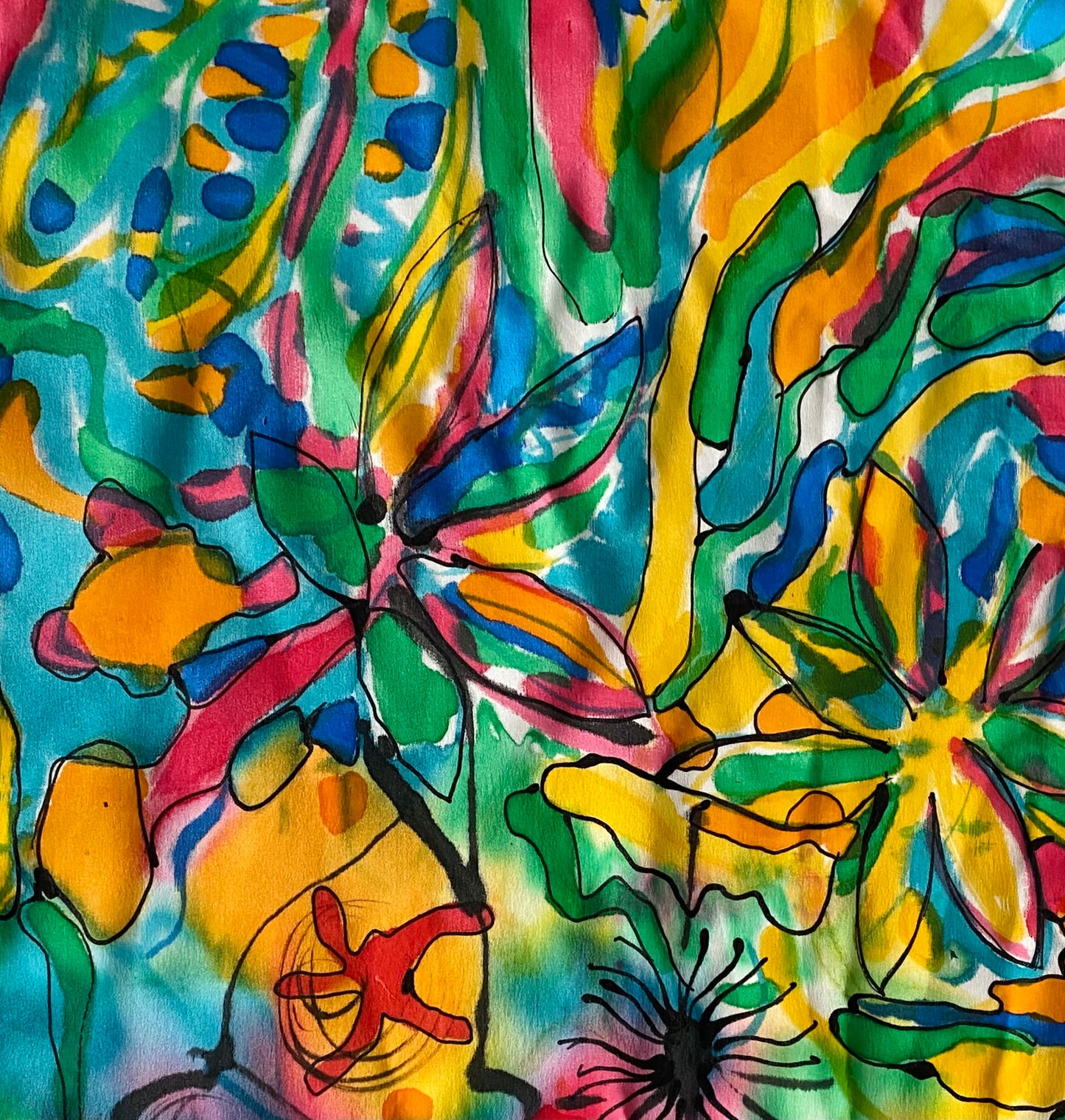 „Radość”, barwny szal jedwabny, 150x30cm, 2023