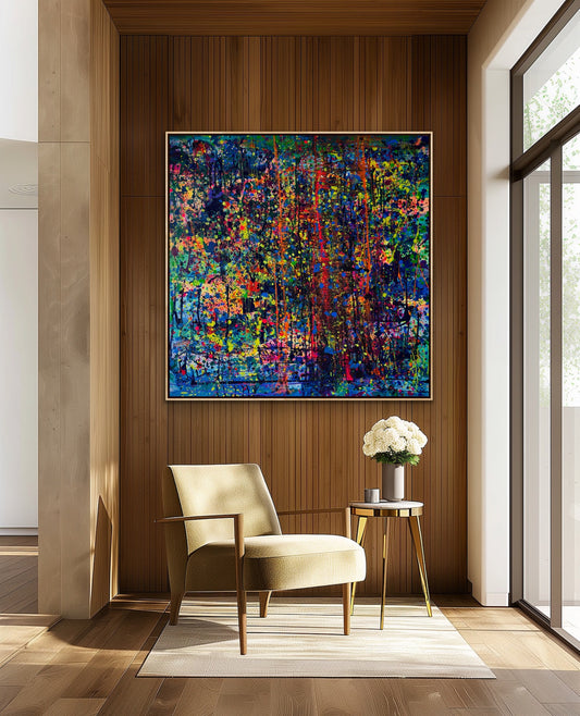 Materia czy energia, z cyklu FLOW, akryl na płótnie , 120x110, 2024