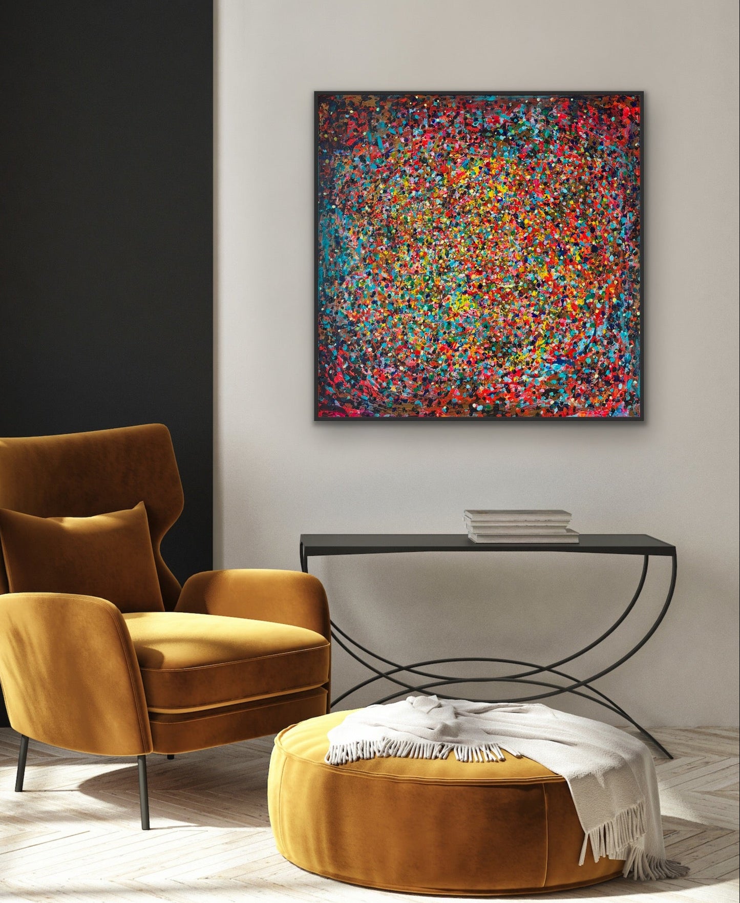 Autumn leaves, akryl na płótnie, z cyklu Rozproszenie, 80x80cm, 2022