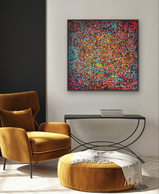 Autumn leaves, akryl na płótnie, z cyklu Rozproszenie, 80x80cm, 2022