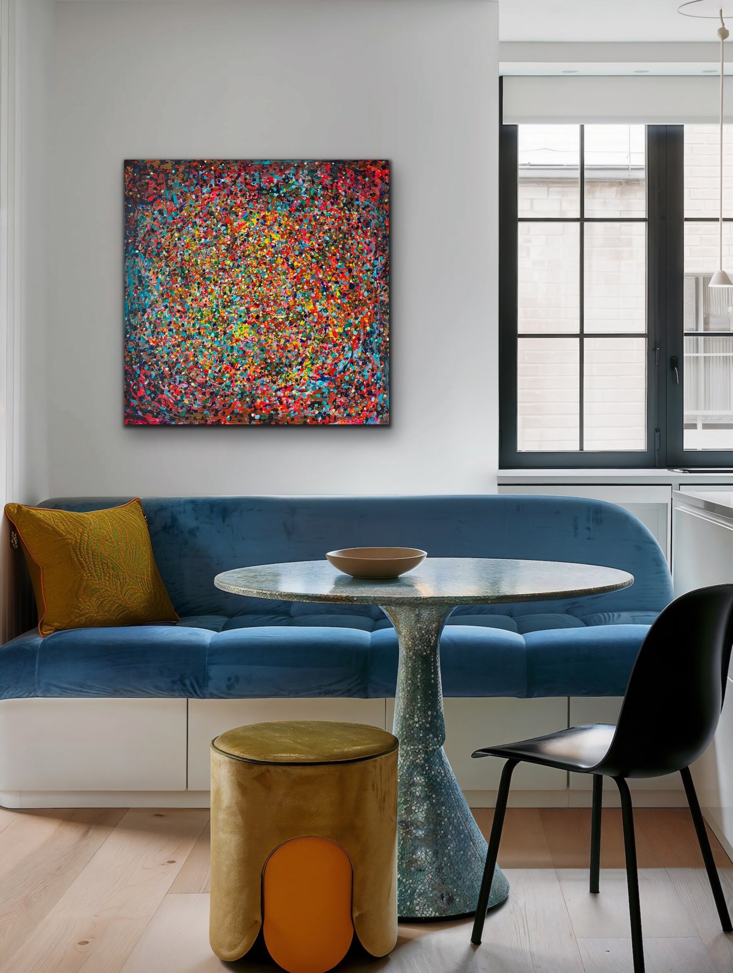 Autumn leaves, akryl na płótnie, z cyklu Rozproszenie, 80x80cm, 2022