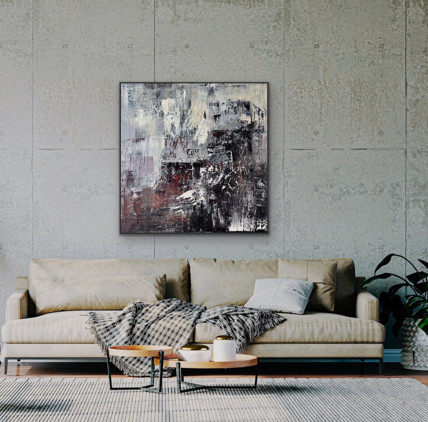 Od czerni do bieli, 120x120cm akryl na płótnie 2025