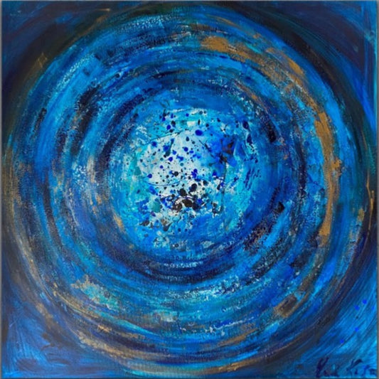 Błękitne przestrzenie, z cyklu „W ruchu” 100x100cm, 2022