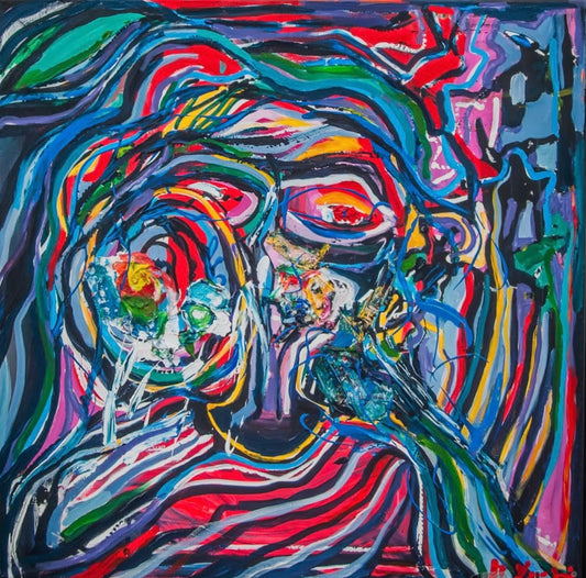 Miłość, z cyklu „Ludzie” akryl na płótnie, 90x90cm, 2022