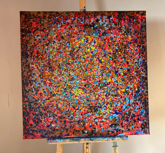 Autumn leaves, akryl na płótnie, z cyklu Rozproszenie, 80x80cm, 2022