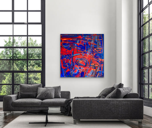 Czerwony i błękitny, z cyklu "Instrumenty" 80 x 80 cm, 2020