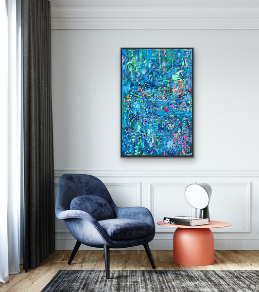 Turkusowy, z cyklu „Rozproszenie” akryl na płótnie, 60x90cm, 2019